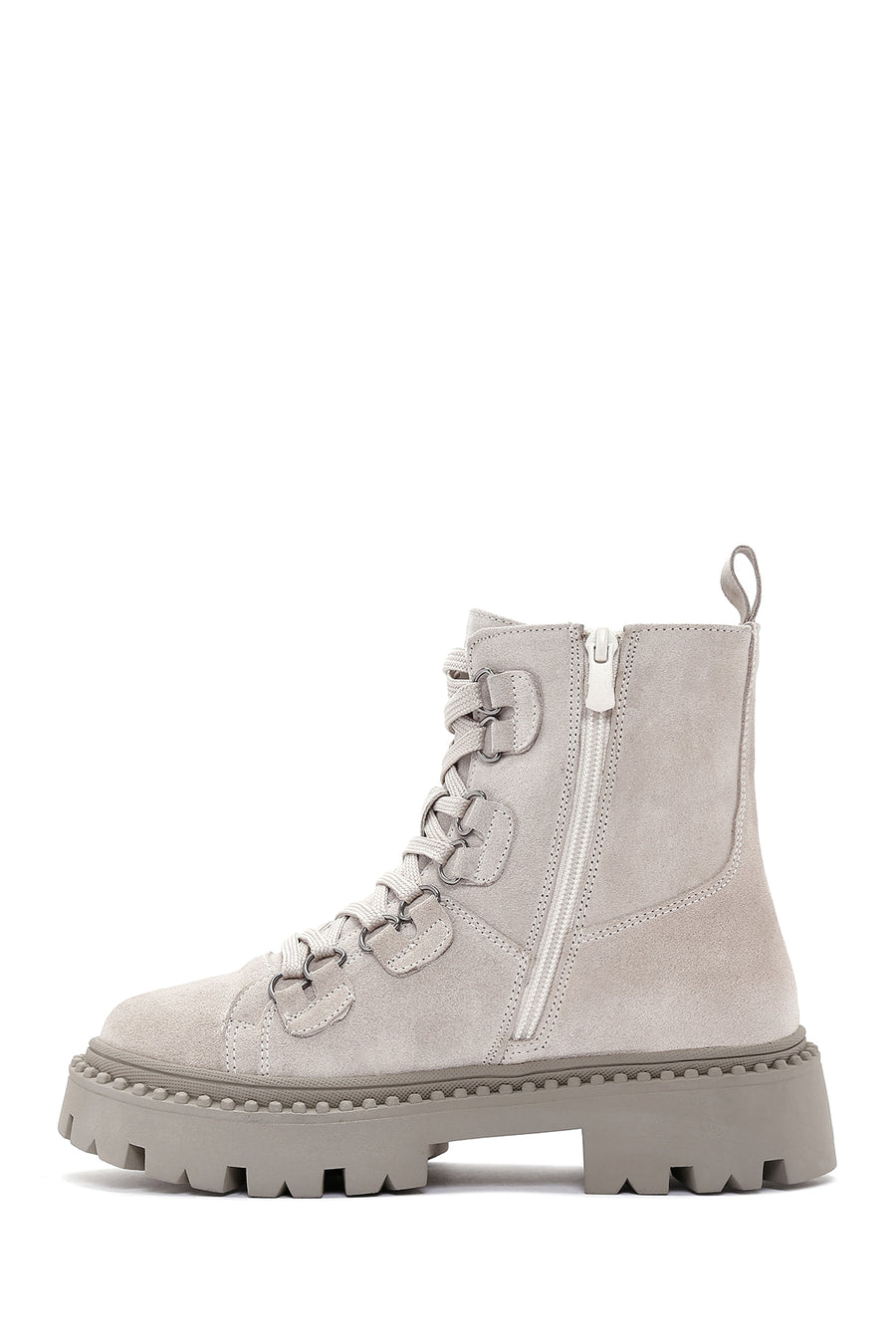 Women's Gray Suede Leather Zippered Boots
