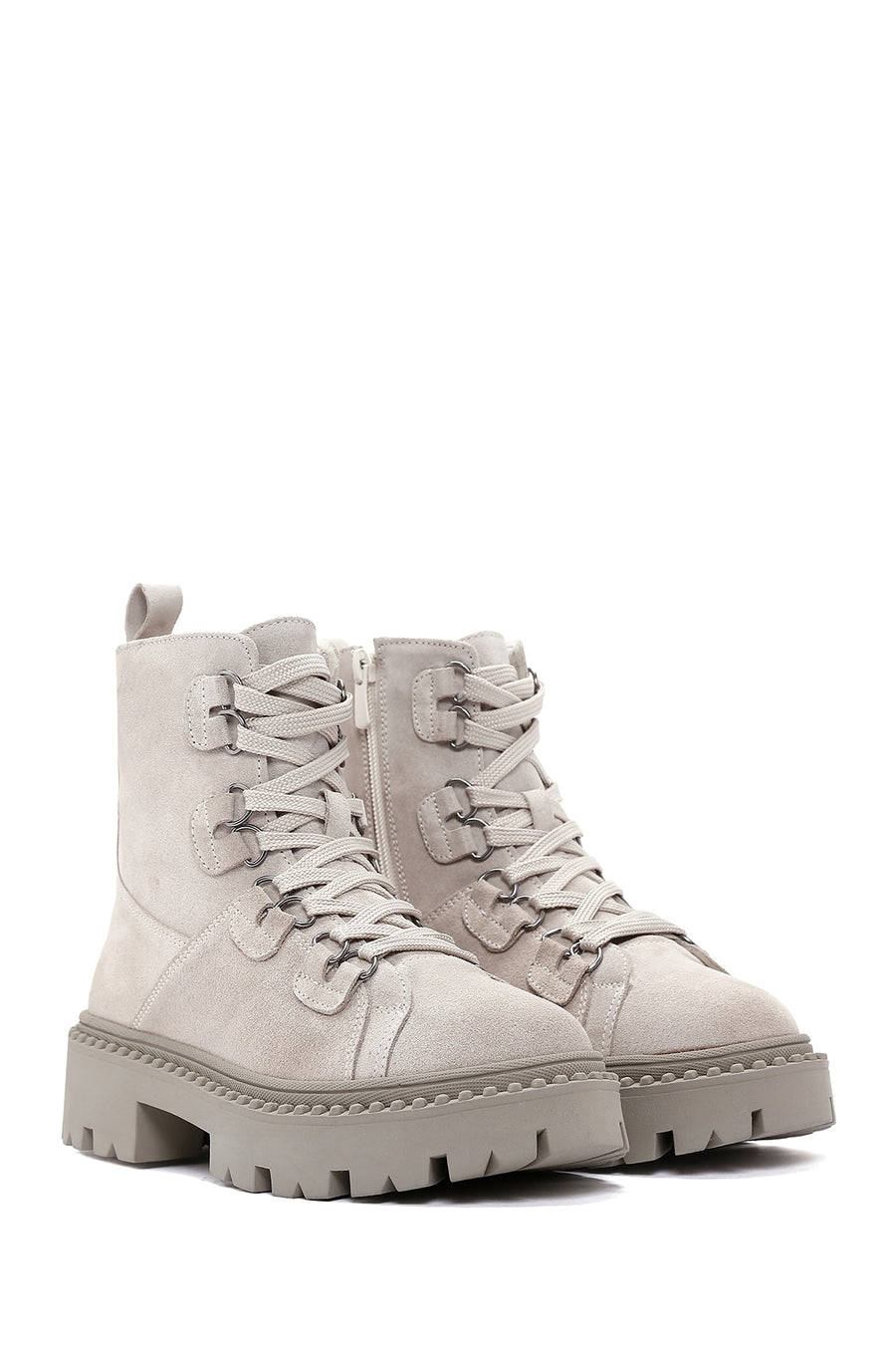 Women's Gray Suede Leather Zippered Boots