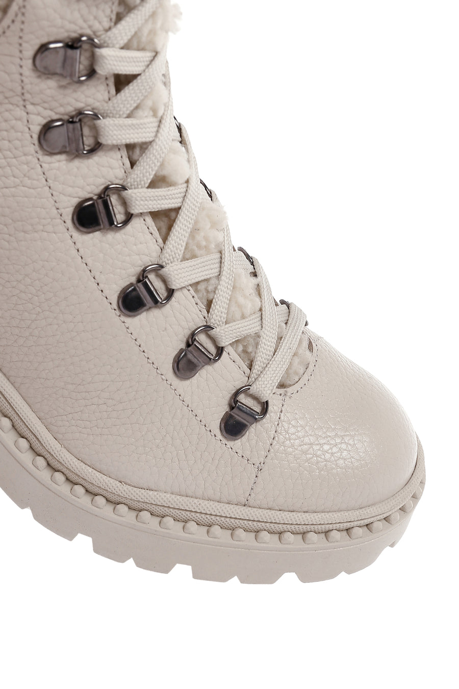 Women's Beige Short Heeled Leather Boots