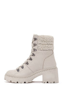Women's Beige Short Heeled Leather Boots | Derimod