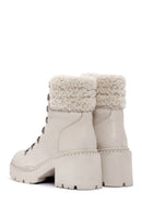 Women's Beige Short Heeled Leather Boots | Derimod