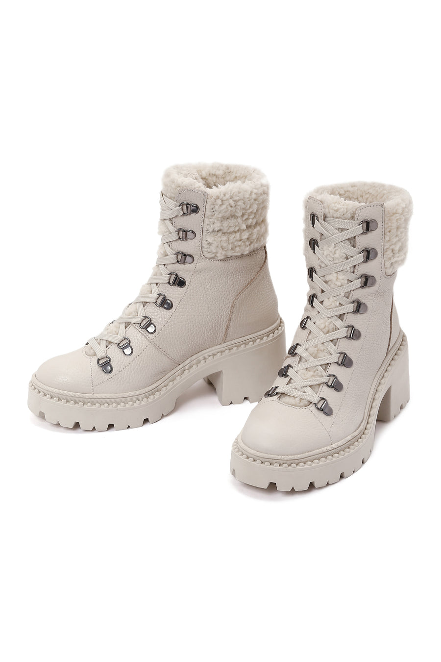 Women's Beige Short Heeled Leather Boots