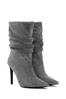 Women's Silver Thin Heeled Stone Boots | Derimod