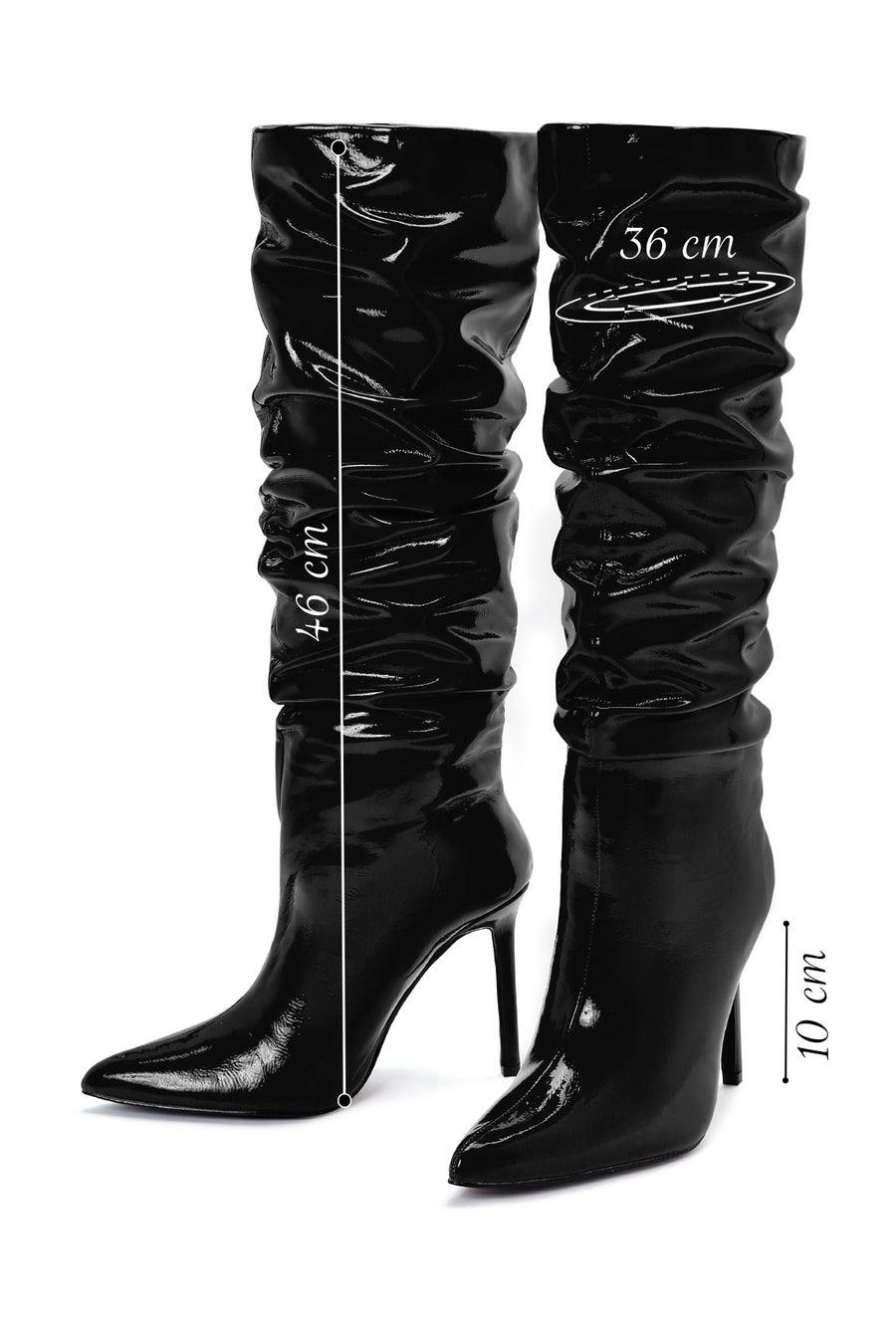 Women's Black Thin Heeled Patent Leather Boots