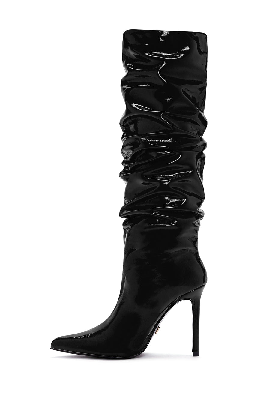 Women's Black Thin Heeled Patent Leather Boots