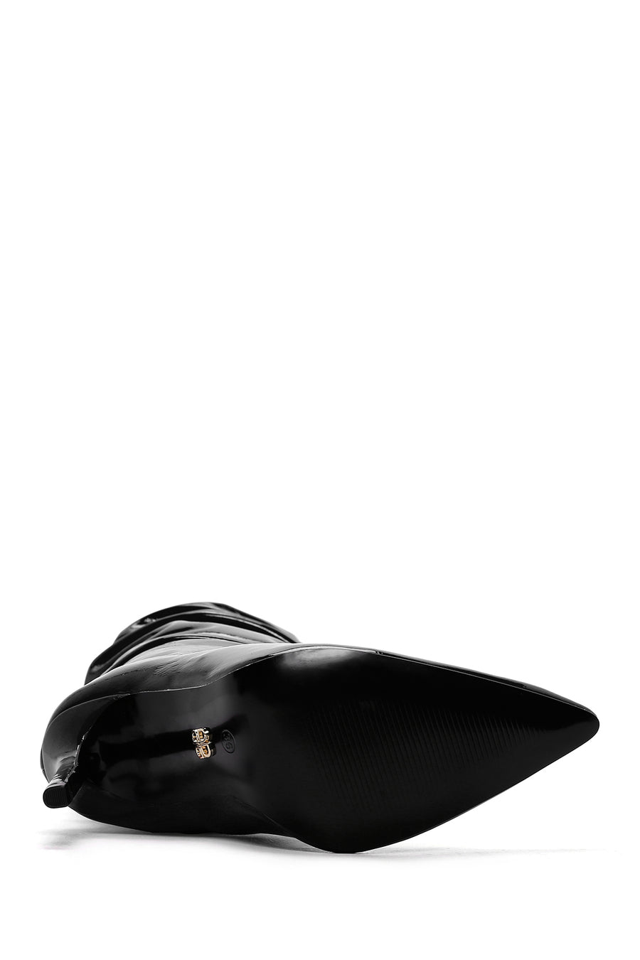 Women's Black Thin Heeled Patent Leather Boots