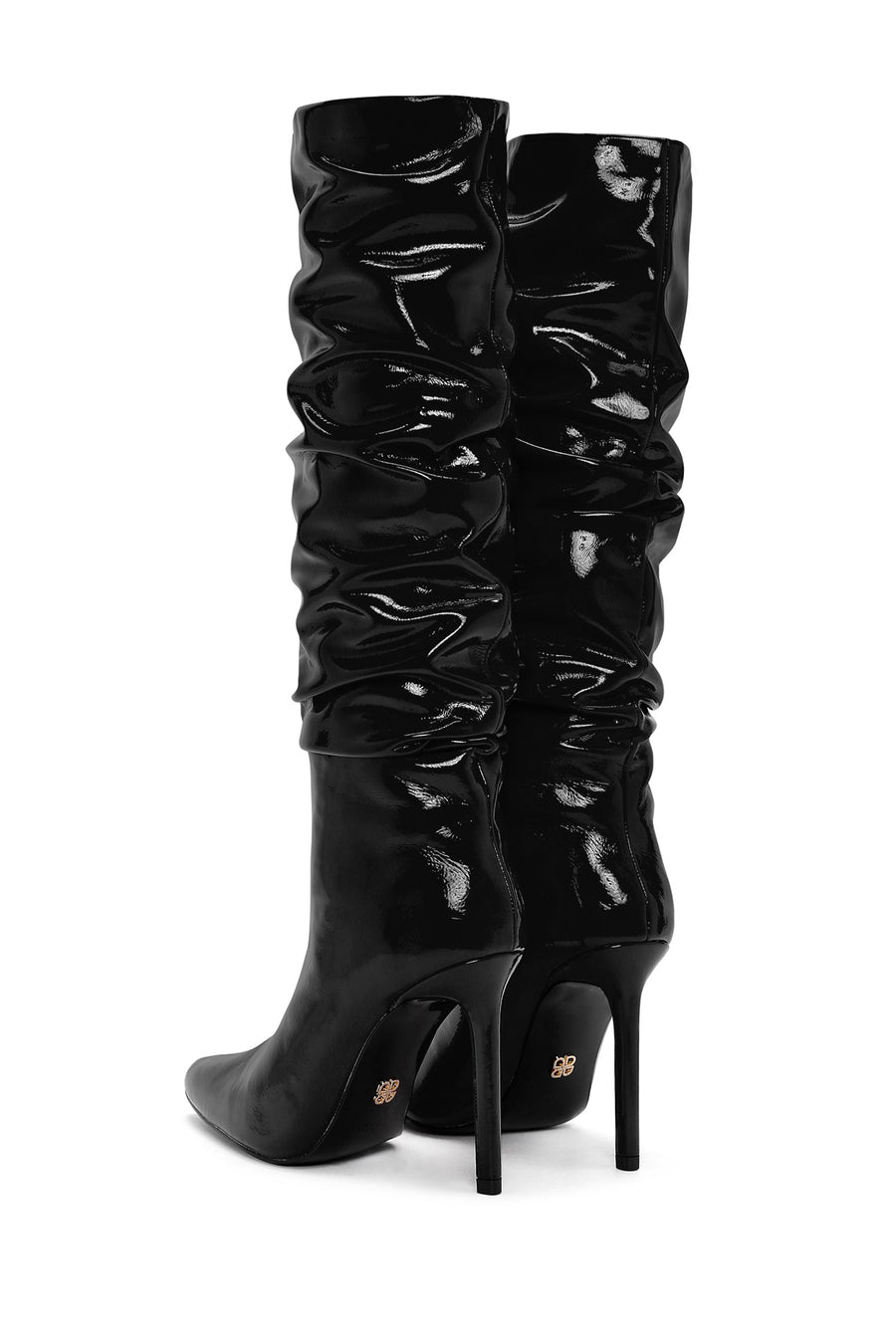 Women's Black Thin Heeled Patent Leather Boots