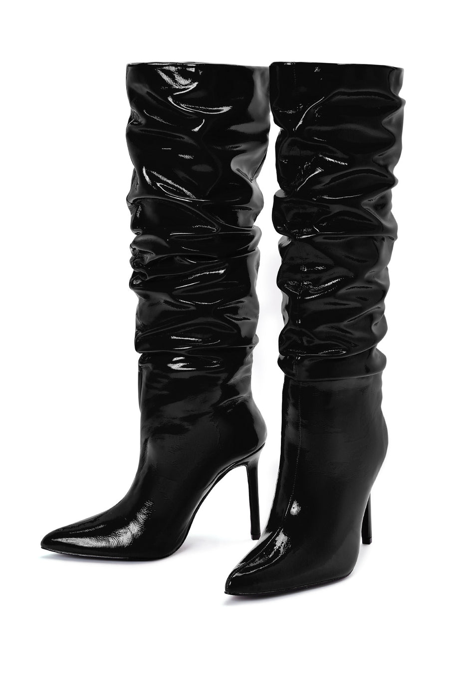 Women's Black Thin Heeled Patent Leather Boots