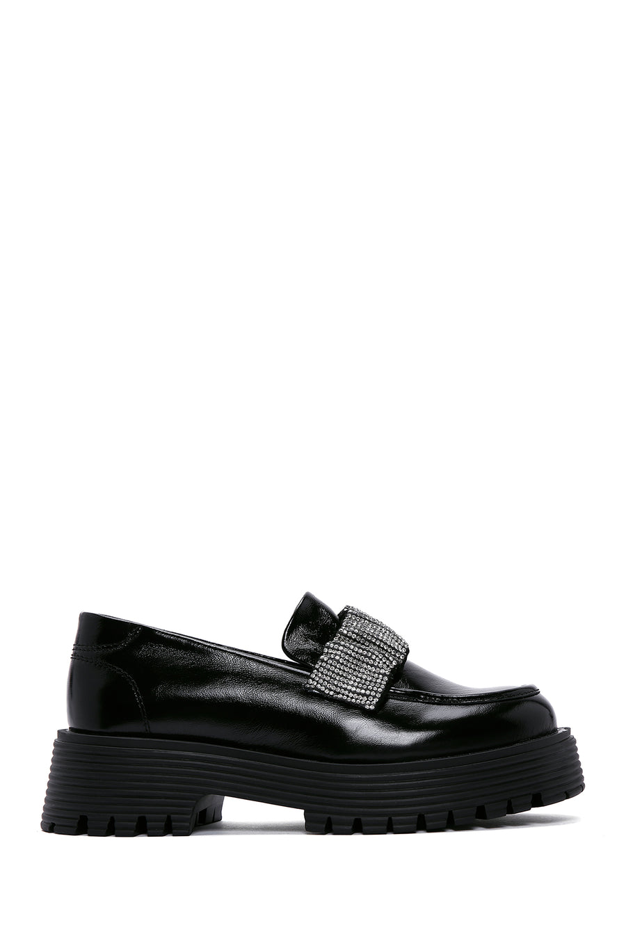 Women's Black Patent Leather Stone Masculine Loafer