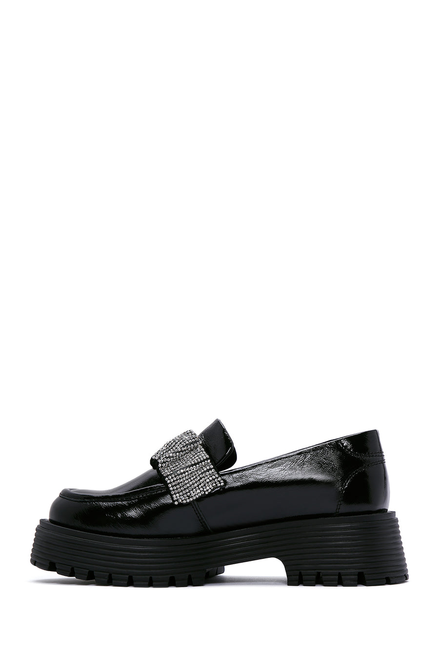 Women's Black Patent Leather Stone Masculine Loafer