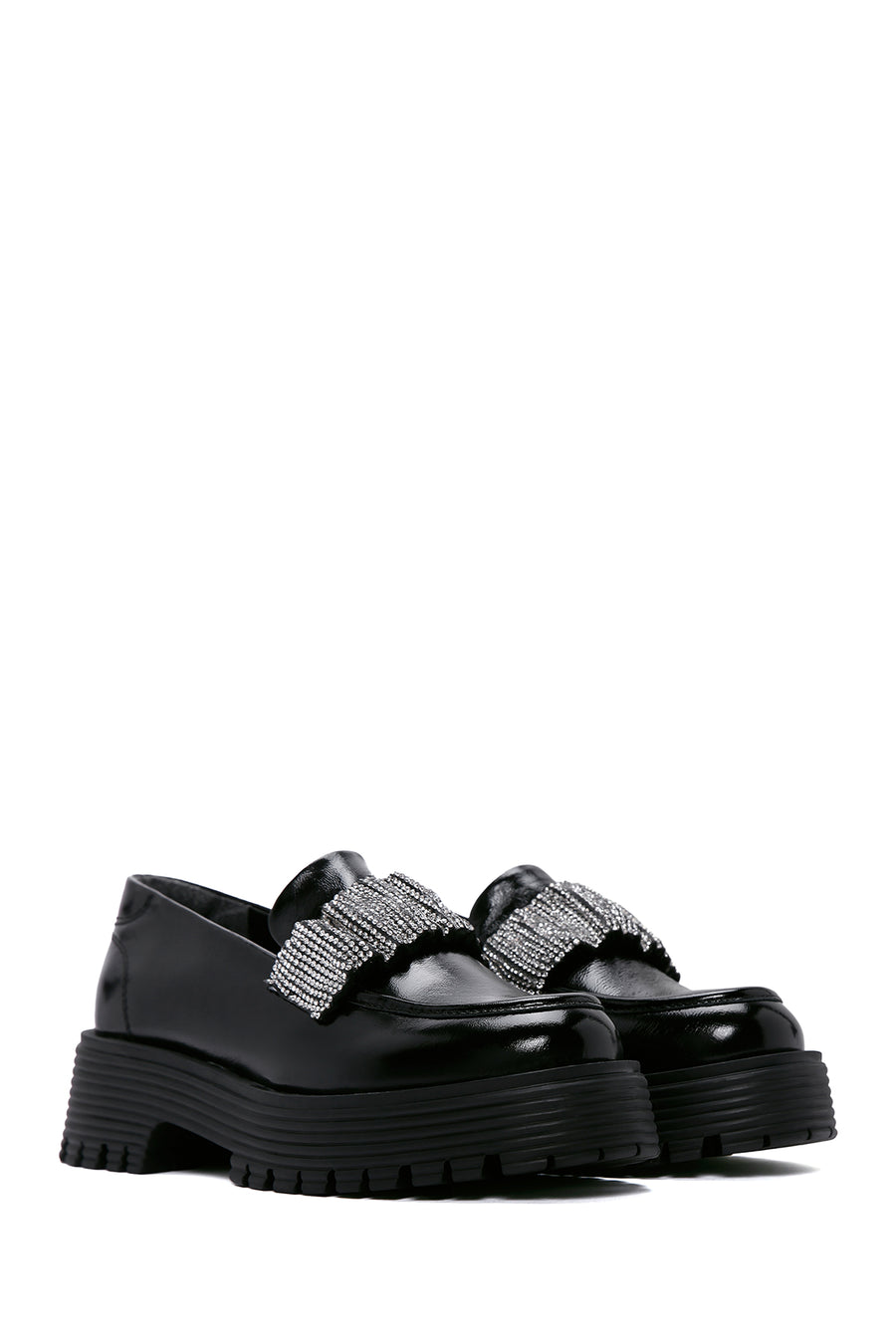 Women's Black Patent Leather Stone Masculine Loafer