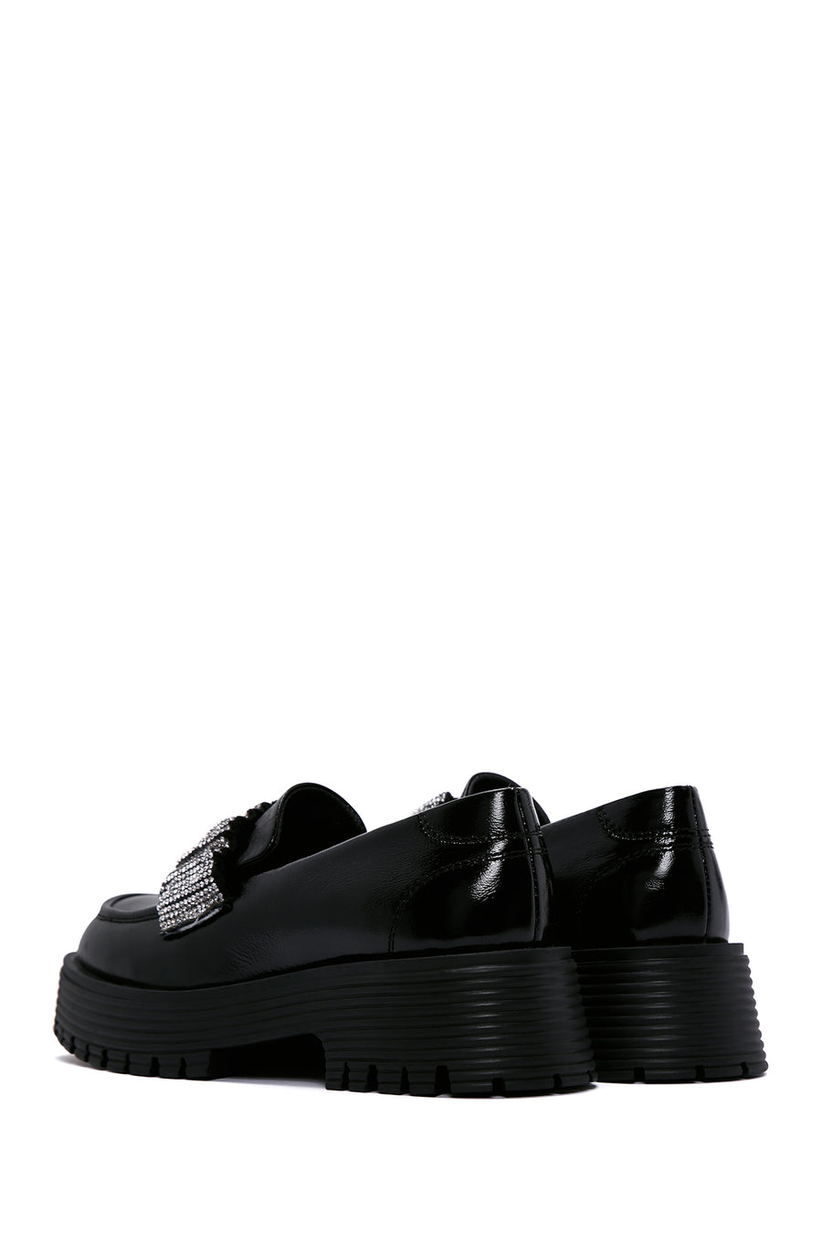 Women's Black Patent Leather Stone Masculine Loafer