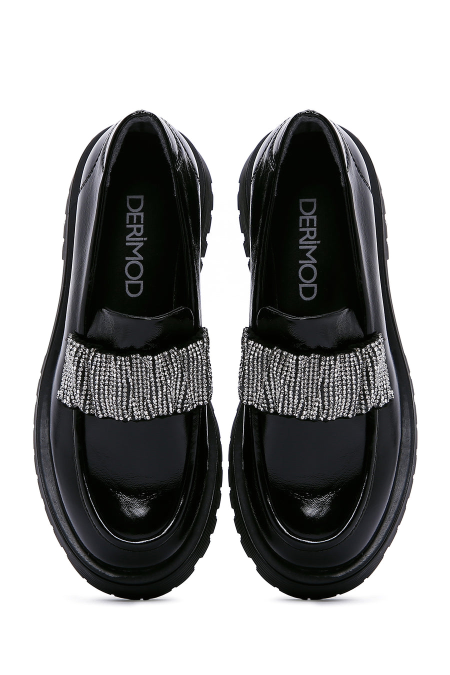 Women's Black Patent Leather Stone Masculine Loafer