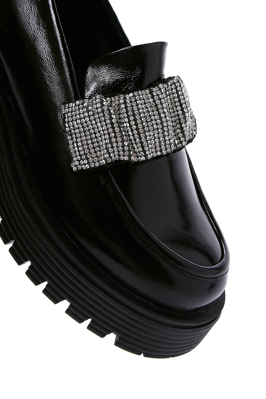 Women's Black Patent Leather Stone Masculine Loafer
