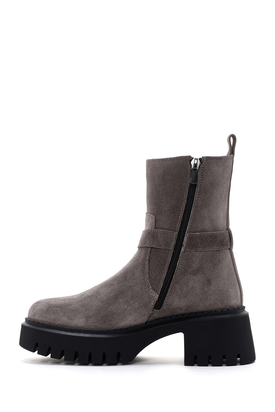 Women's Mink Thick Soled Zippered Suede Leather Boots