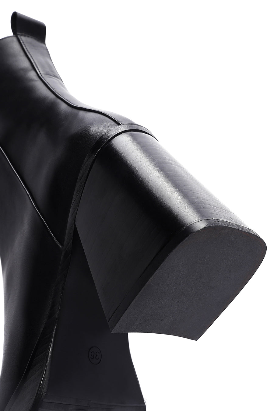 Women's Black Thick Heeled Leather Boots
