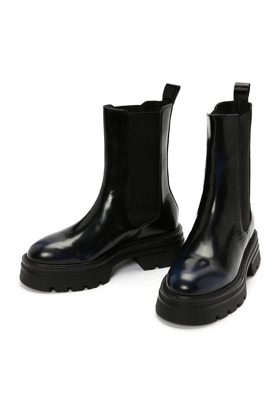 Women's Navy Blue Leather Chelsea Boots