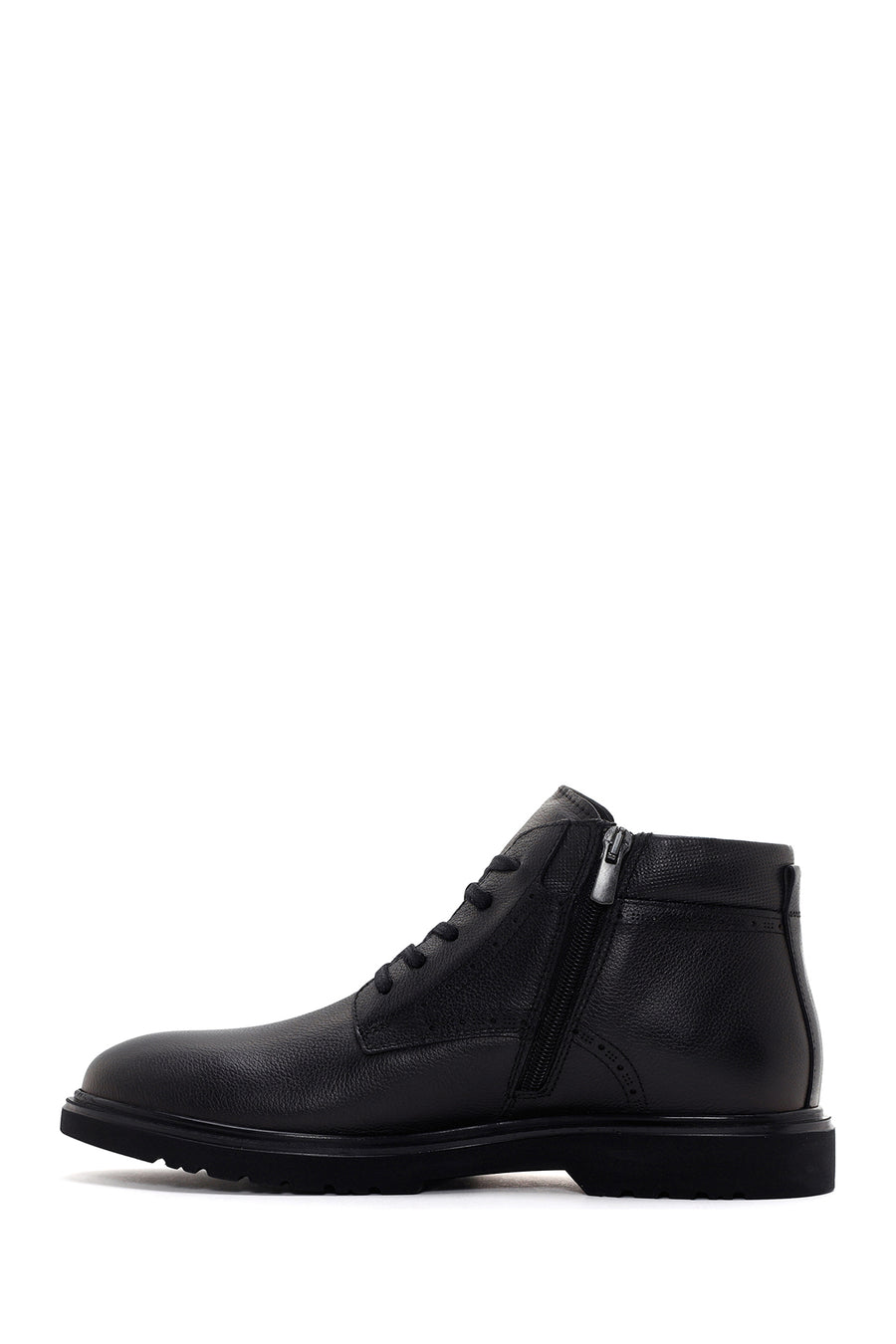Men's Black Zippered Casual Leather Boots