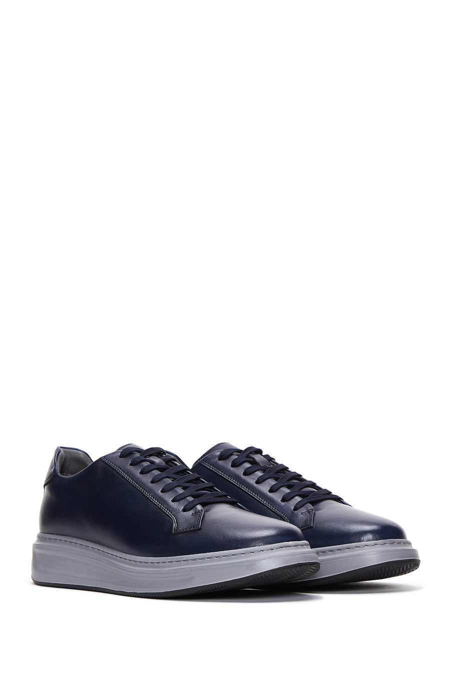 Men's Navy Blue Leather Thick Soled Sneaker