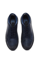 Men's Navy Blue Leather Thick Soled Sneaker | Derimod