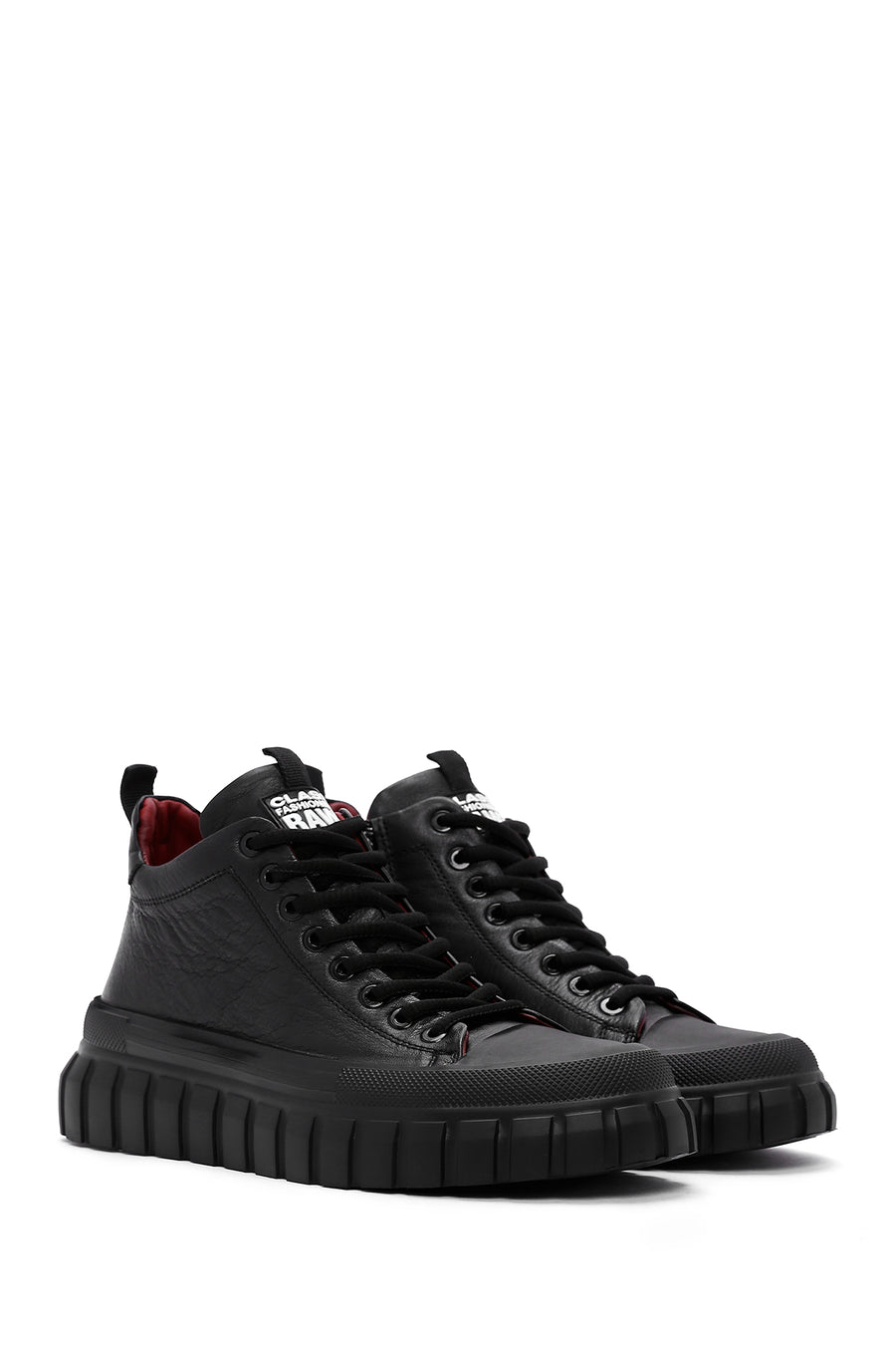Men's Black Thick Sole Leather Cleat Sneaker Boots