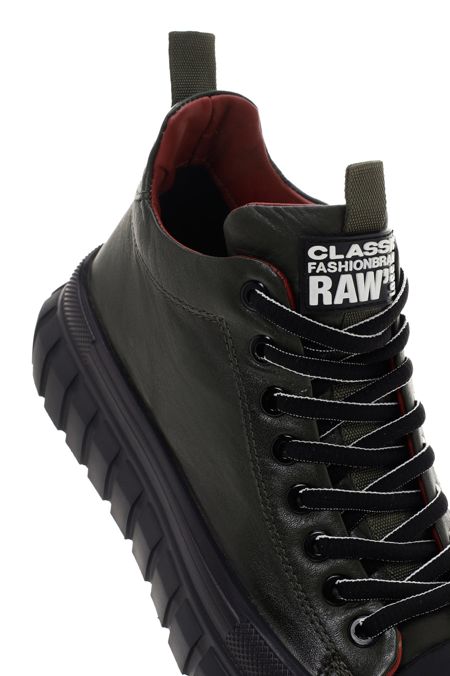 Erkek Haki Kalın Tabanlı Deri Blekli Sneaker Bot