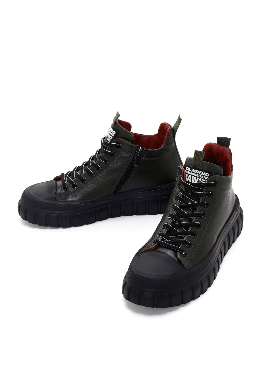 Erkek Haki Kalın Tabanlı Deri Blekli Sneaker Bot
