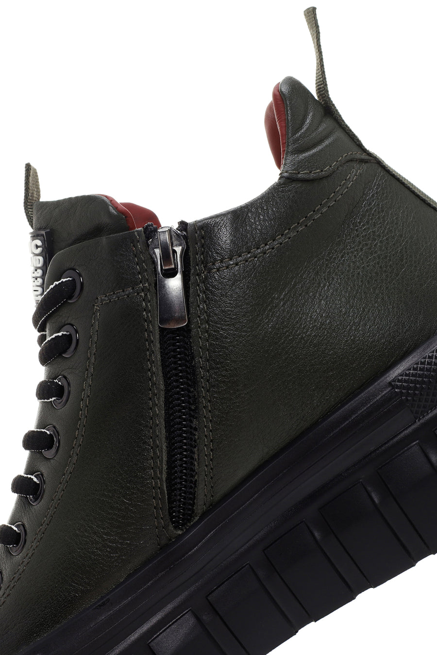 Erkek Haki Kalın Tabanlı Deri Blekli Sneaker Bot