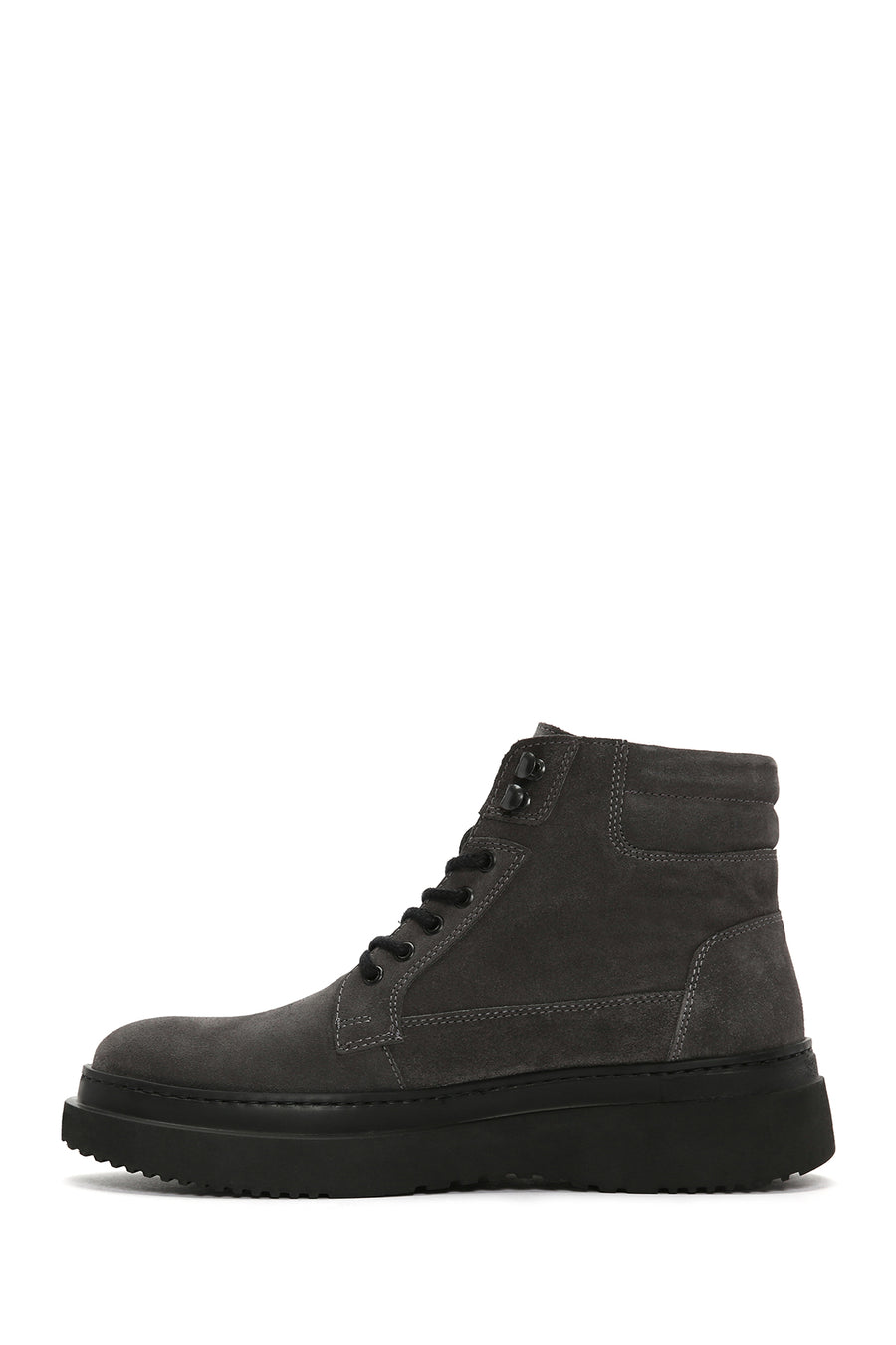 Men's Gray Thick Soled Laced Suede Leather Boots