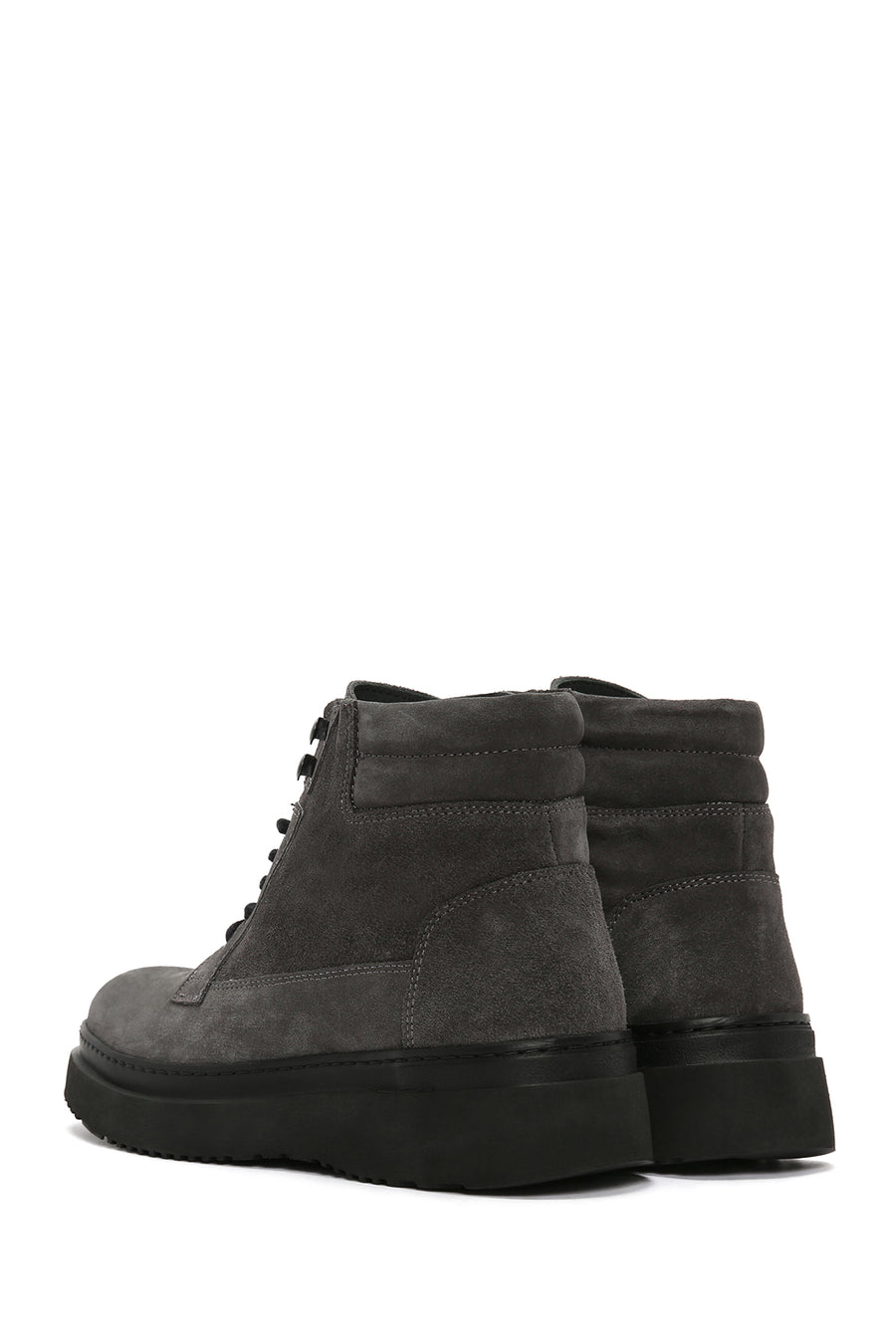 Men's Gray Thick Soled Laced Suede Leather Boots