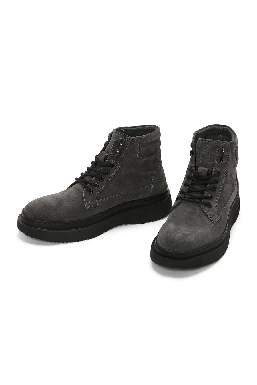 Men's Gray Thick Soled Laced Suede Leather Boots