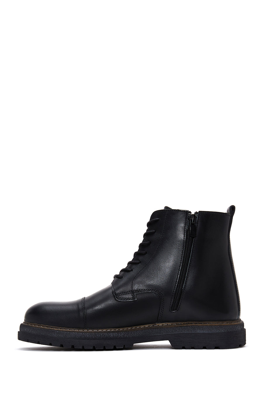 Men's Black Leather Zippered Casual Boots