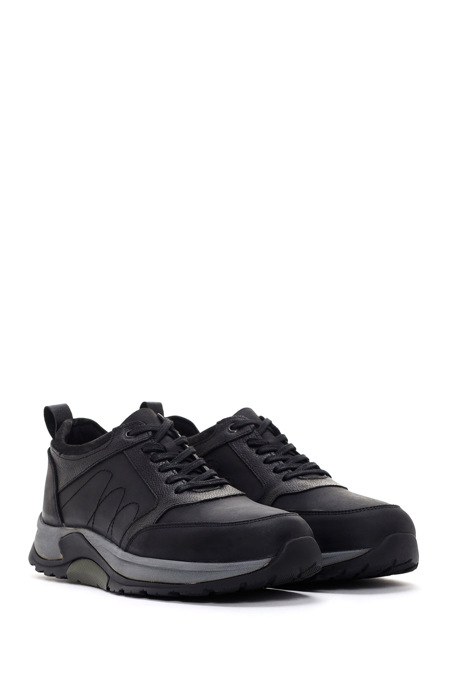 Men's Black Thick Soled Casual Leather Shoes