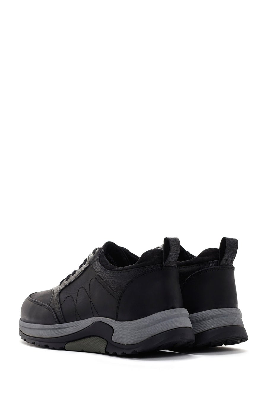 Men's Black Thick Soled Casual Leather Shoes