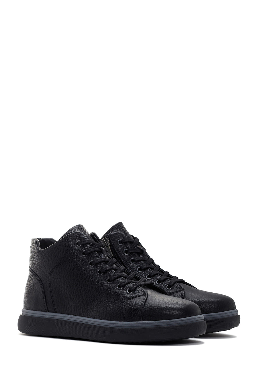 Men's Black Leather Zippered Sports Boots