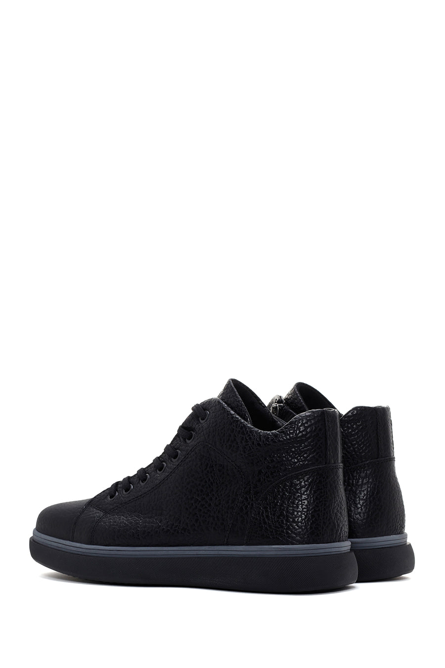Men's Black Leather Zippered Sports Boots