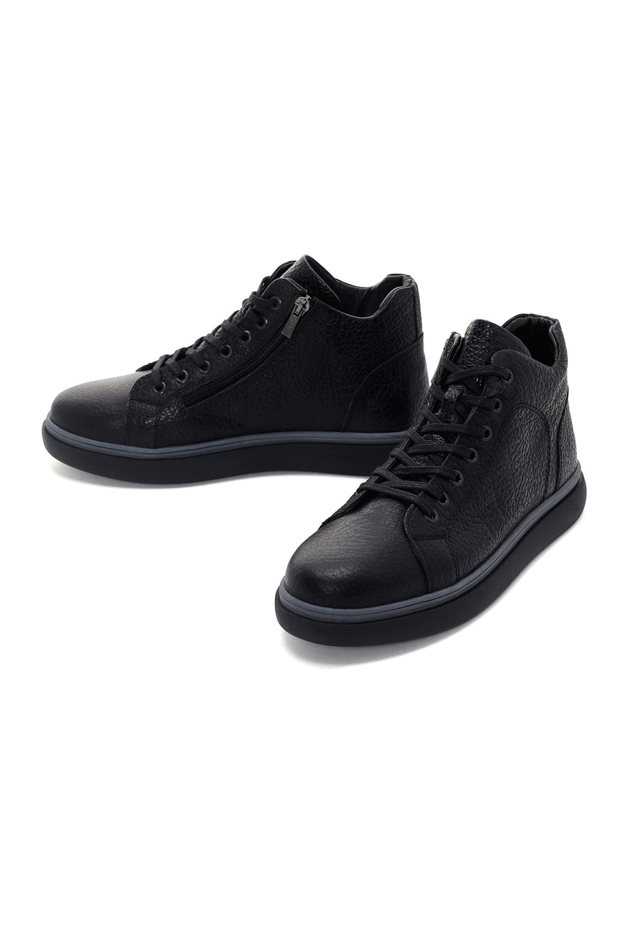 Men's Black Leather Zippered Sports Boots