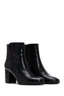Women's Black Crocodile Leather Heeled Boots | Derimod