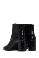 Women's Black Crocodile Leather Heeled Boots | Derimod