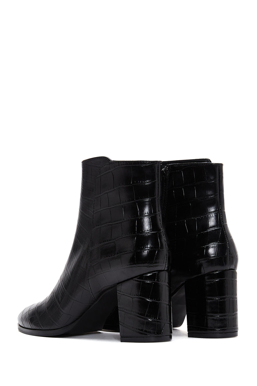 Women's Black Crocodile Leather Heeled Boots