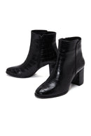 Women's Black Crocodile Leather Heeled Boots | Derimod