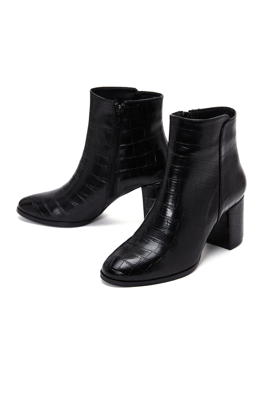 Women's Black Crocodile Leather Heeled Boots