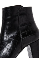 Women's Black Crocodile Leather Heeled Boots | Derimod