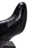 Women's Black Crocodile Leather Heeled Boots | Derimod