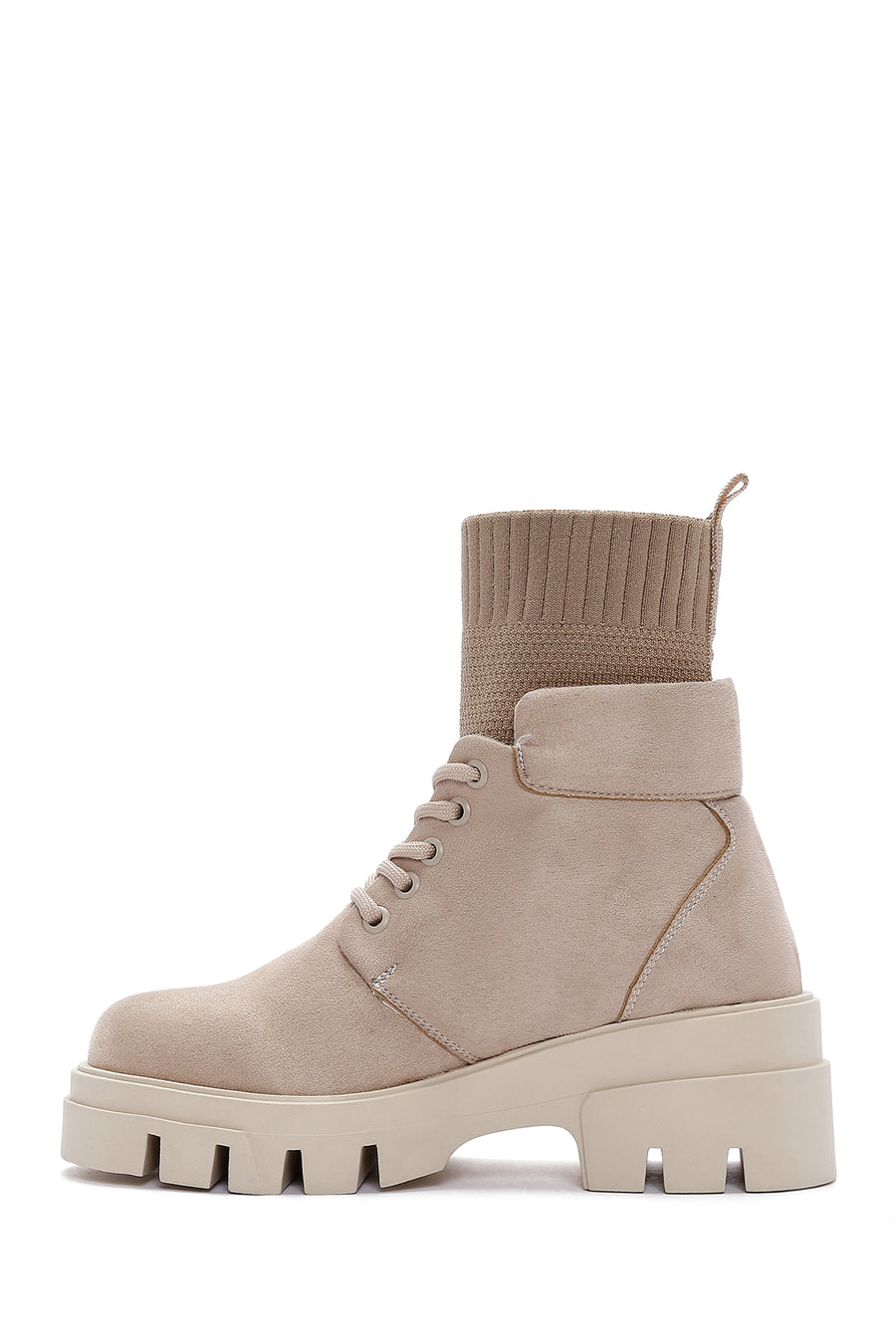 Women's Beige Thick Soled Suede Boots