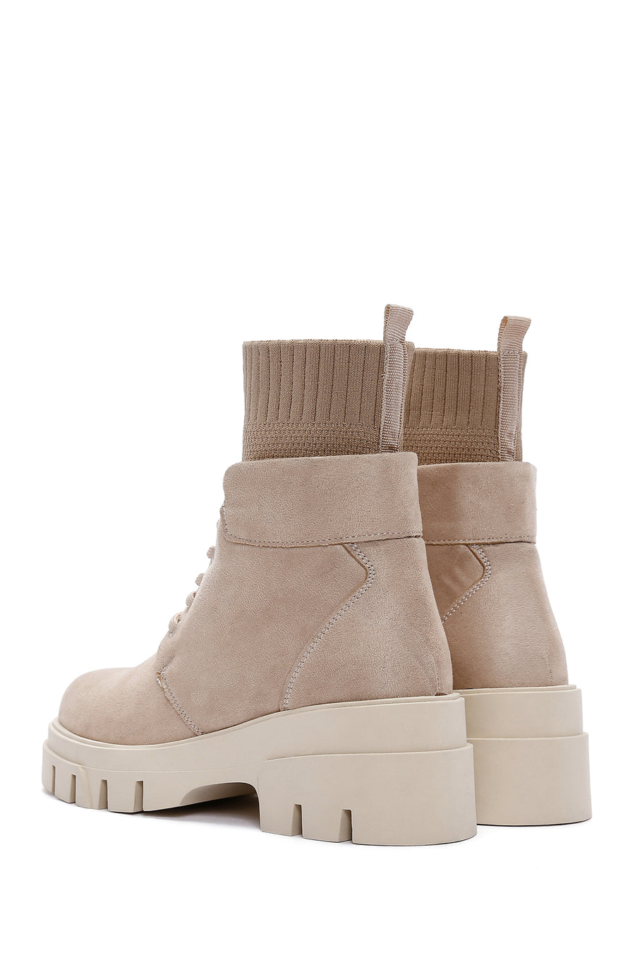Women's Beige Thick Soled Suede Boots