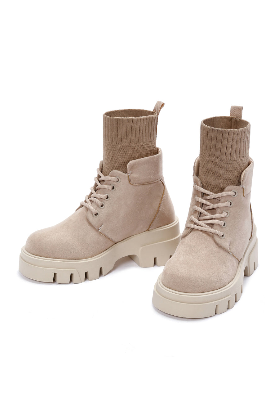 Women's Beige Thick Soled Suede Boots