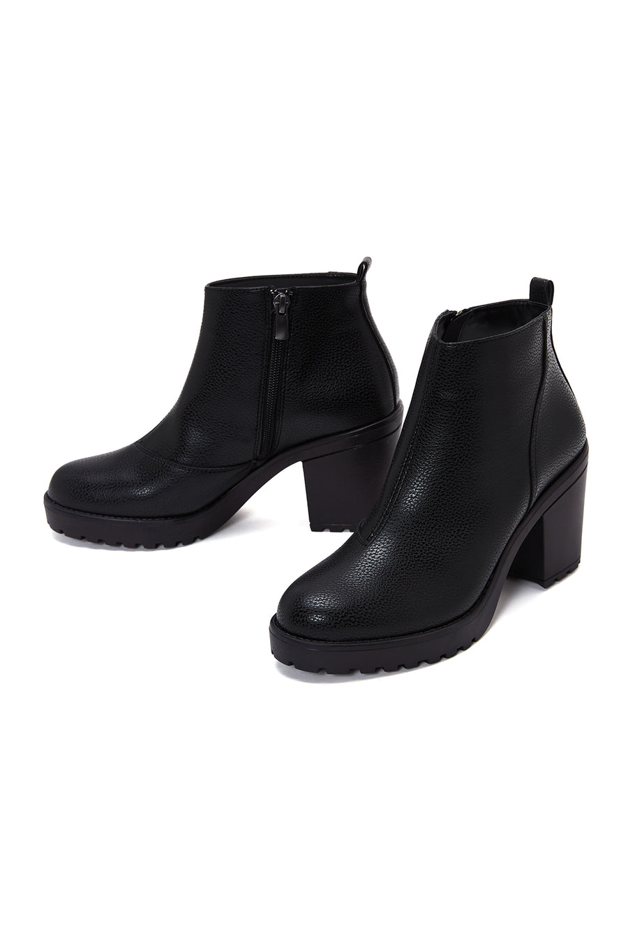 Women's Black Zipper Heeled Classic Boots