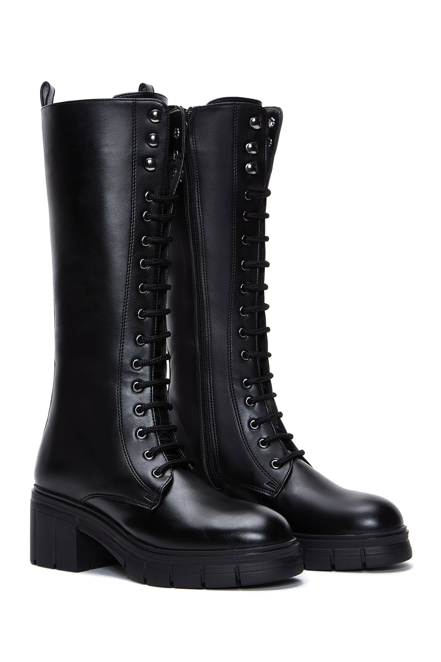 Women's Black Zippered Heeled Boots