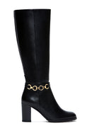 Women's Black Zippered Buckle Heeled Boots | Derimod